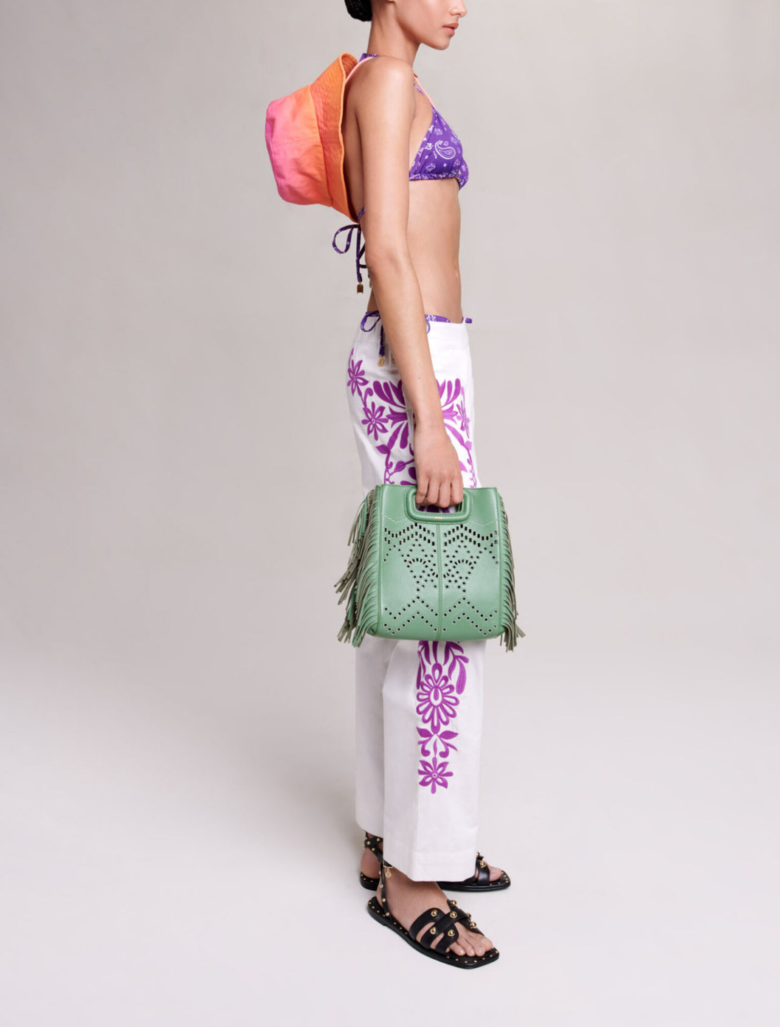 Wide-leg embroidered pants