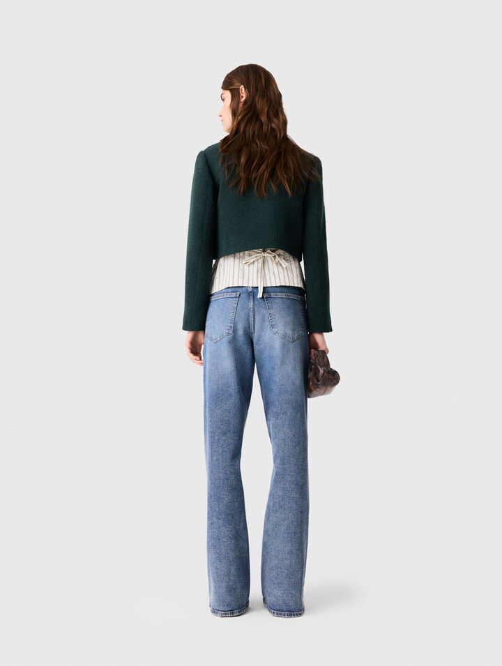 Tweed jacket with fringe trim