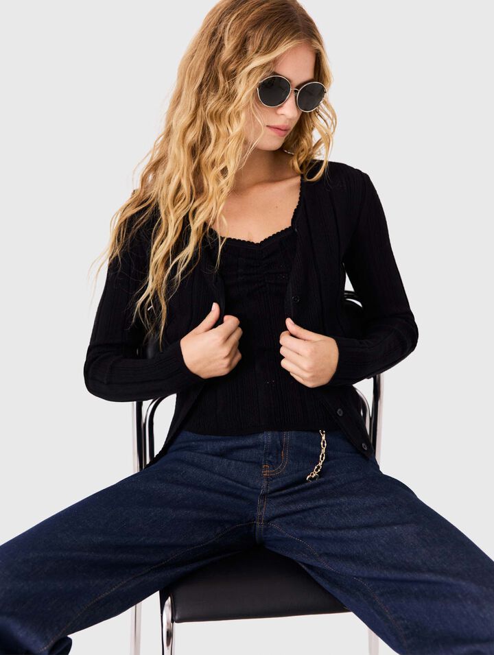 Pointelle knit twinset