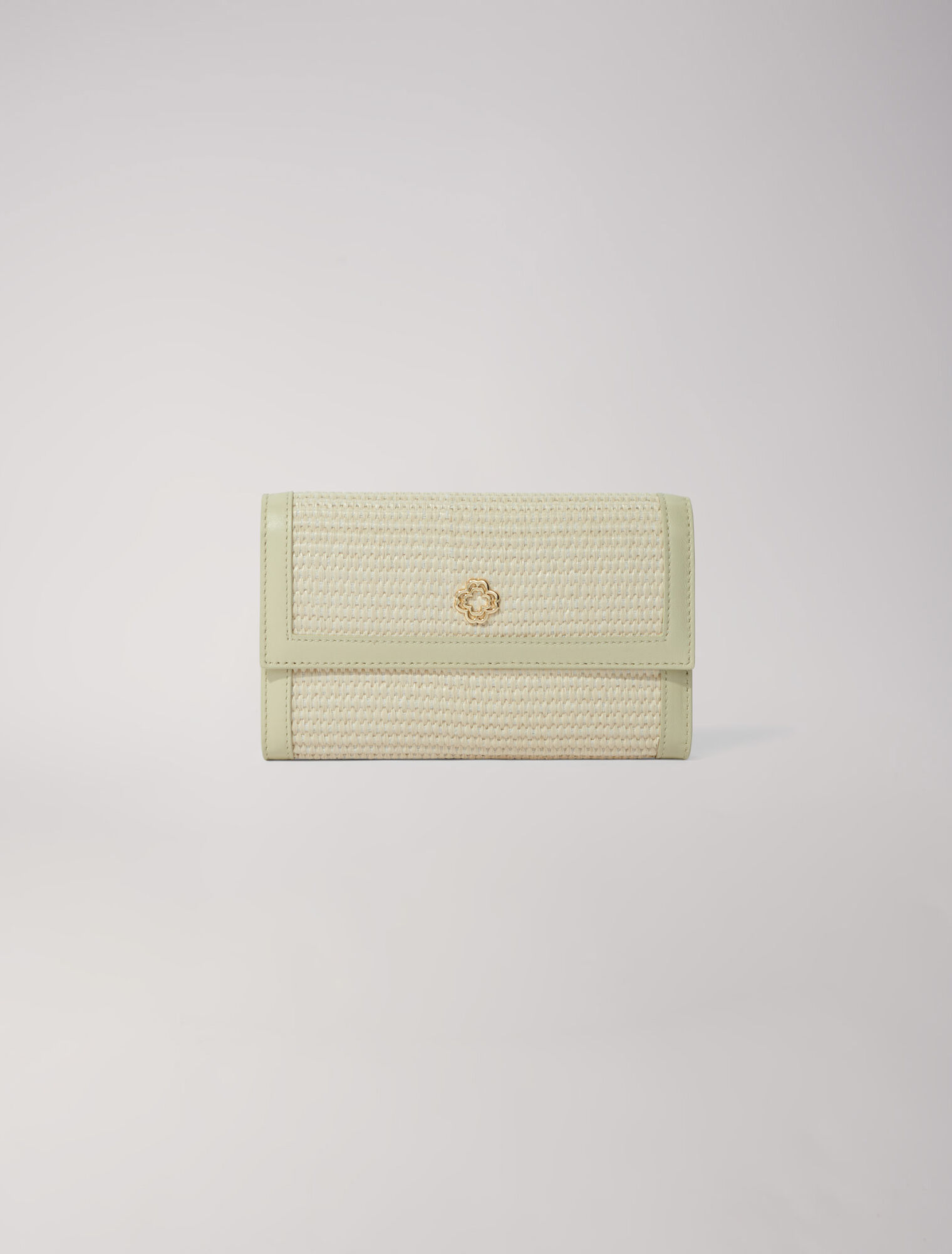 Raffia-effect clutch bag with chain