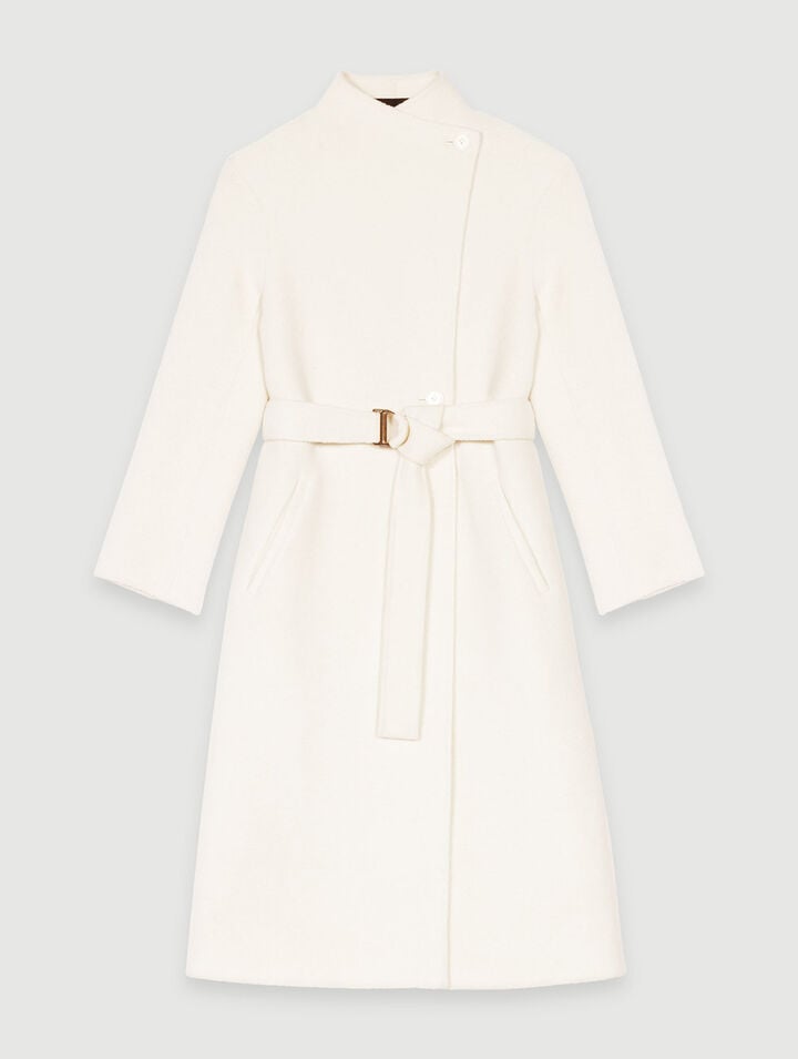 Mid-length coat with tie fastening