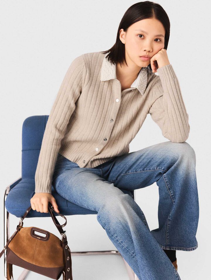 Cardigan with removable bead collar