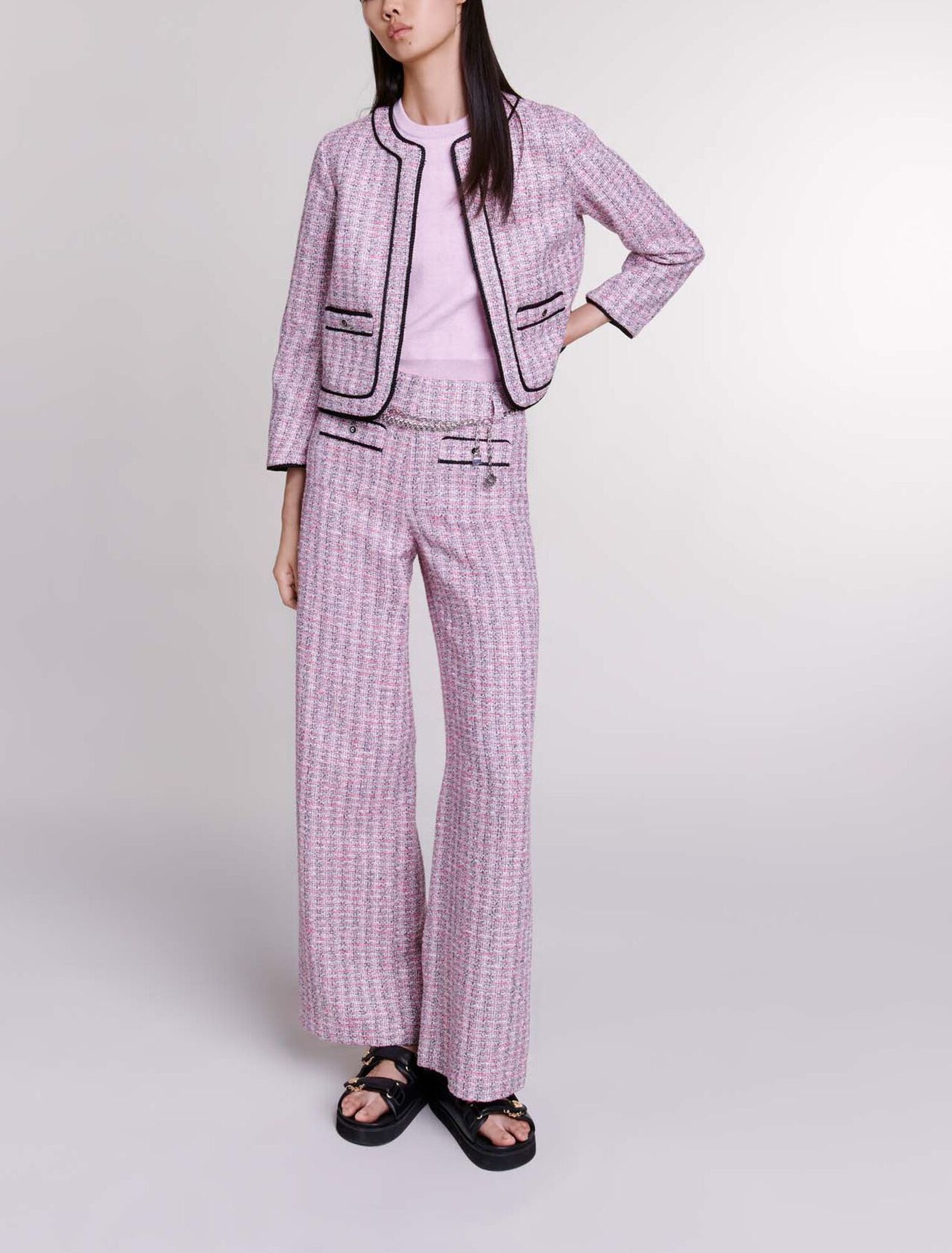 Wide-leg tweed trousers