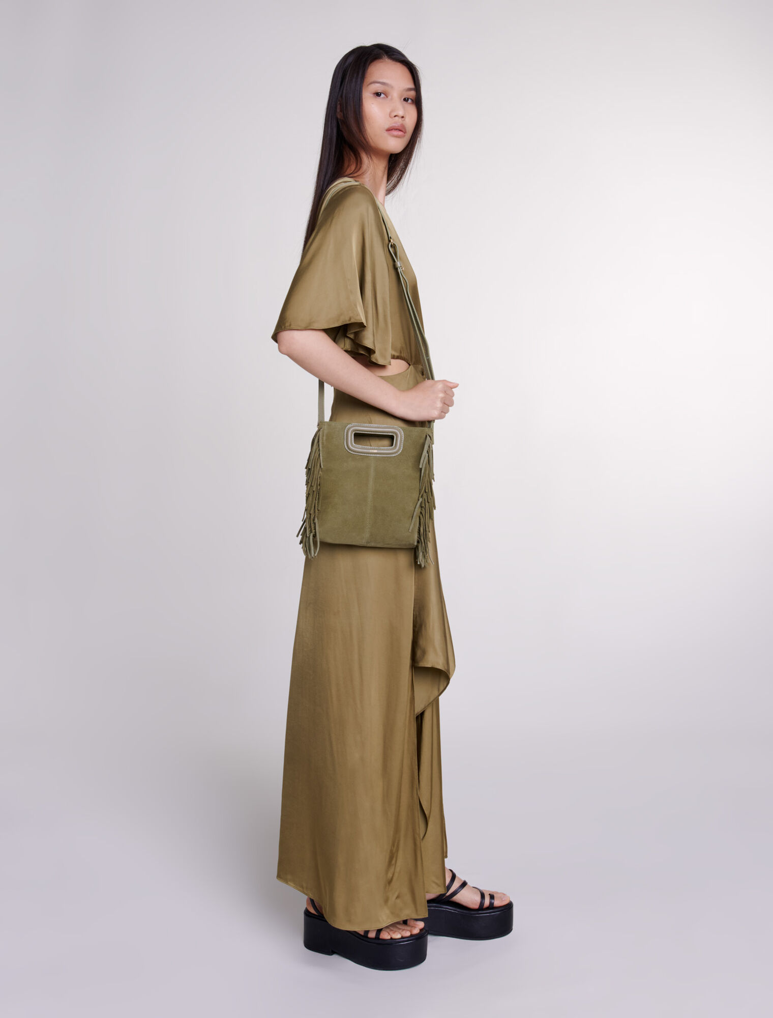 Openwork satin-effect maxi dress