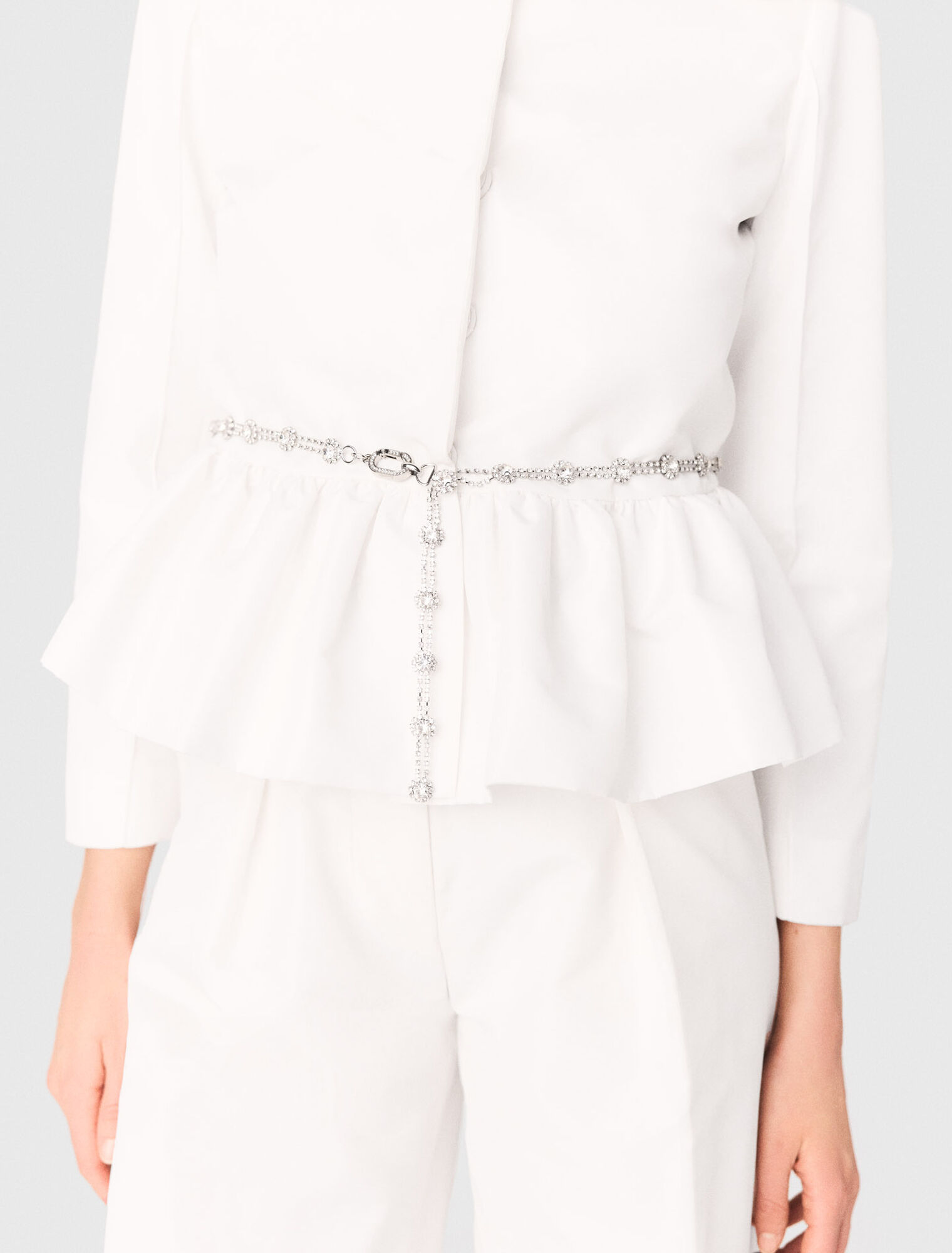 Cropped jacket with jewelled belt