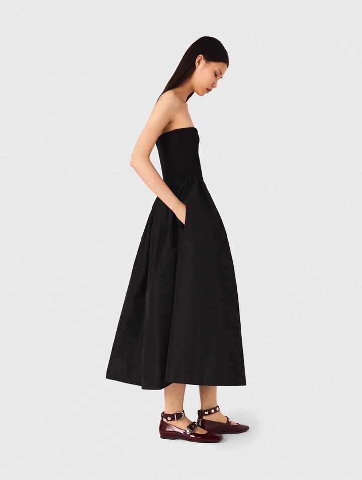 Strapless mesh and taffeta dress