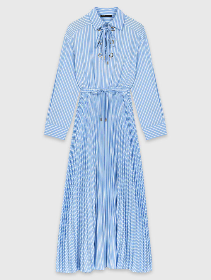 Long pleated dress with eyelets