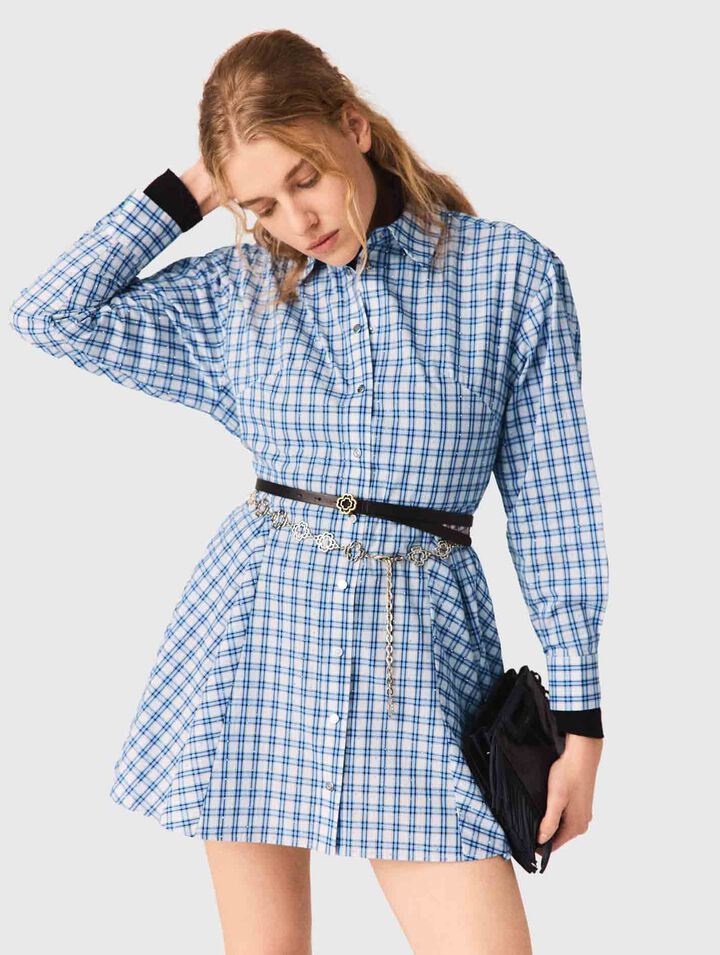 Rhinestone-trim cotton shirt dress
