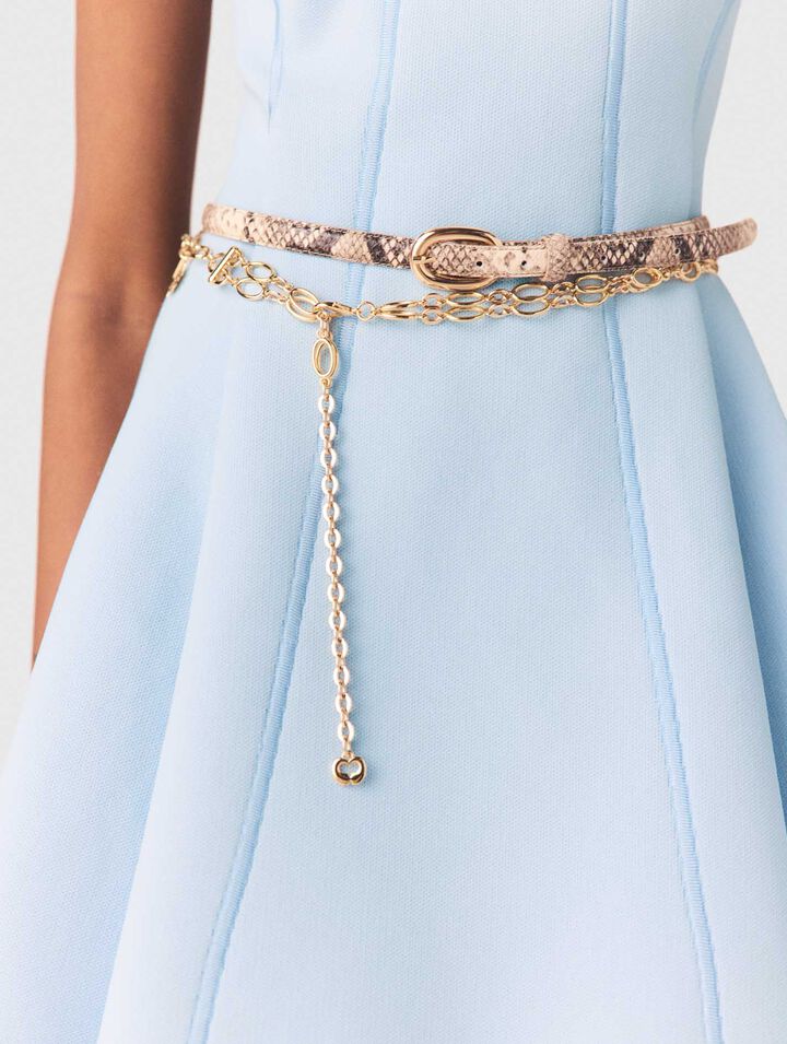 Slim python-effect leather belt