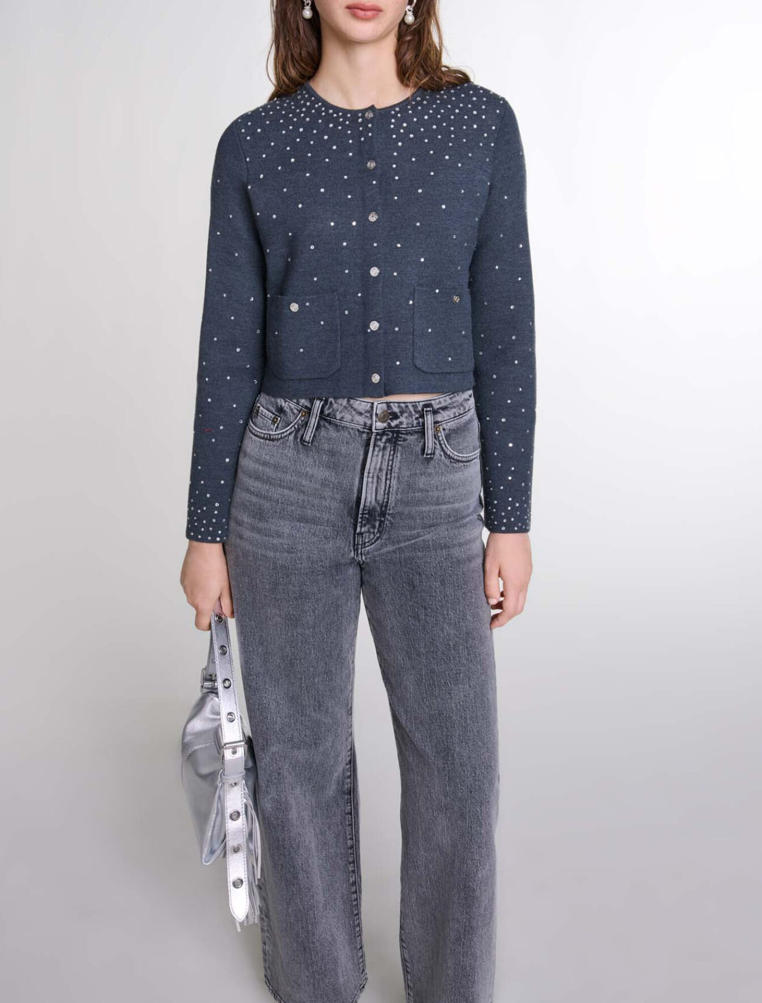 Knitted jumper with rhinestones