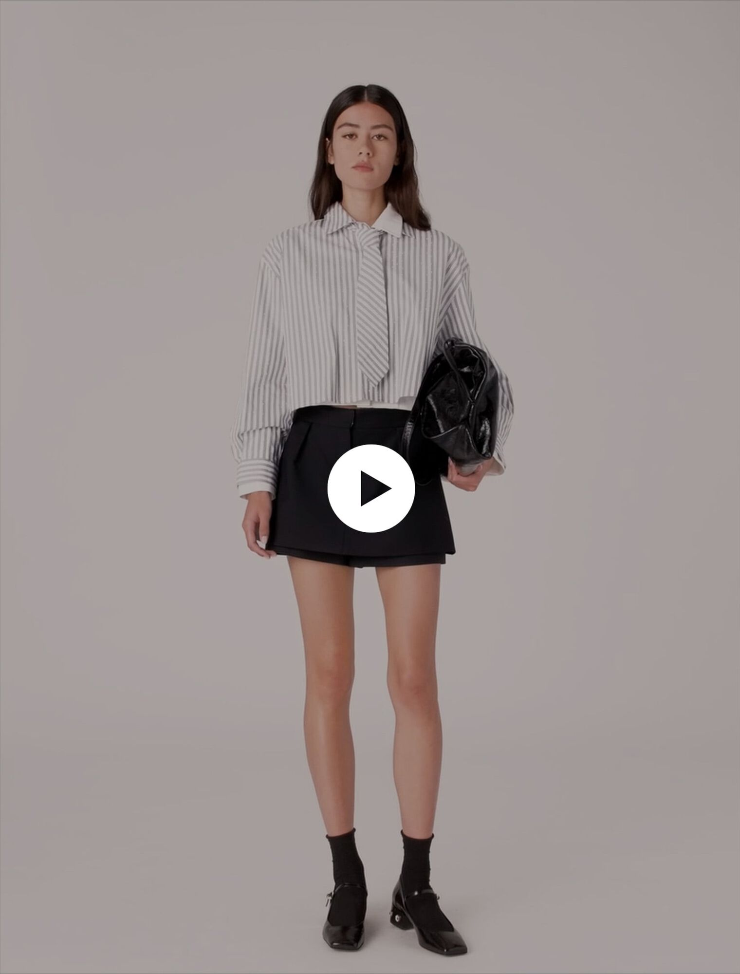 Striped rhinestone shirt with tie