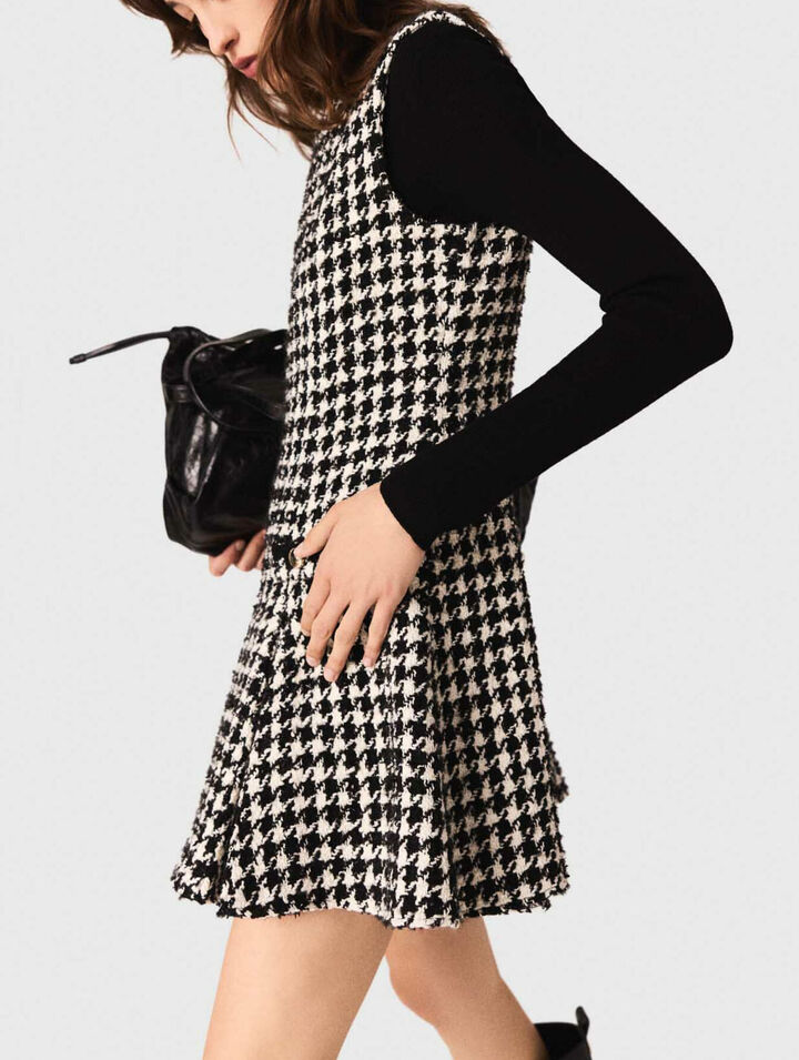 Flared houndstooth tweed dress