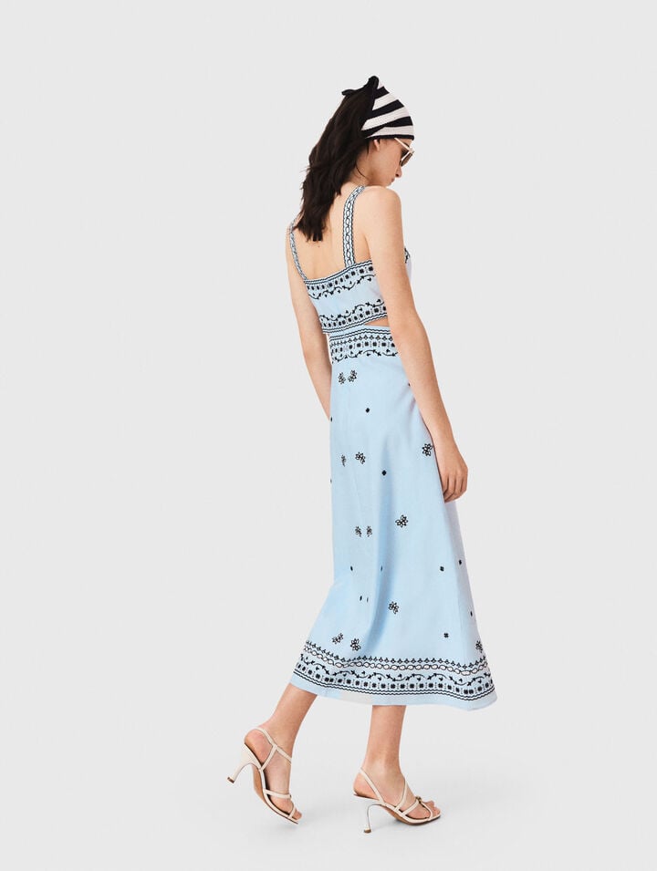 Embroidered linen blend maxi dress
