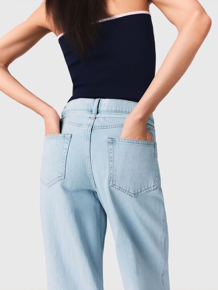 Wide-leg rhinestone jeans