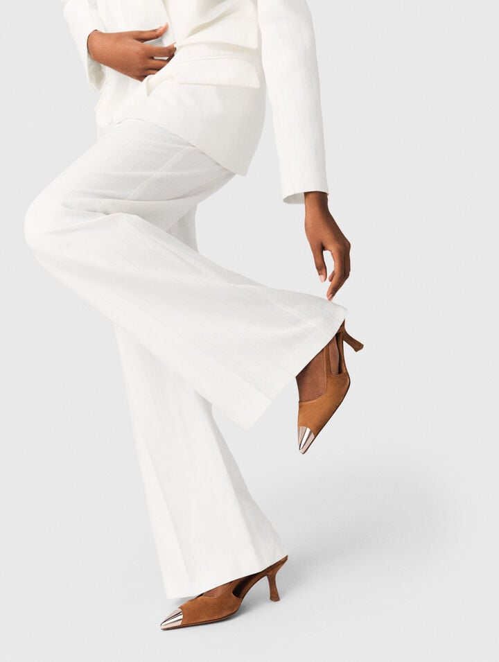 Metallic-toe suede pumps