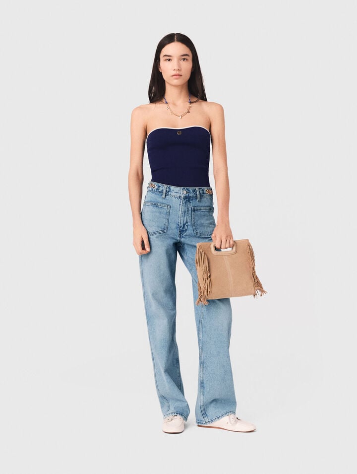 Contrast-knit bustier top