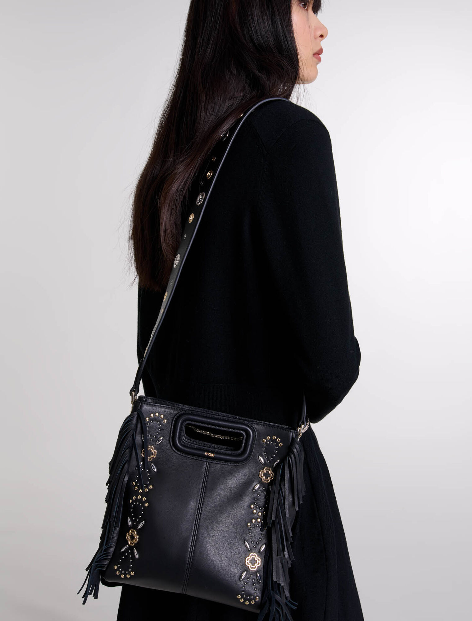 Studded leather M bag