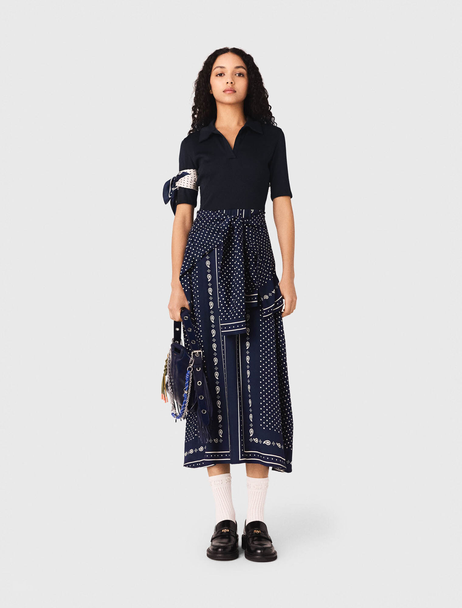 Patterned mixed-material dress