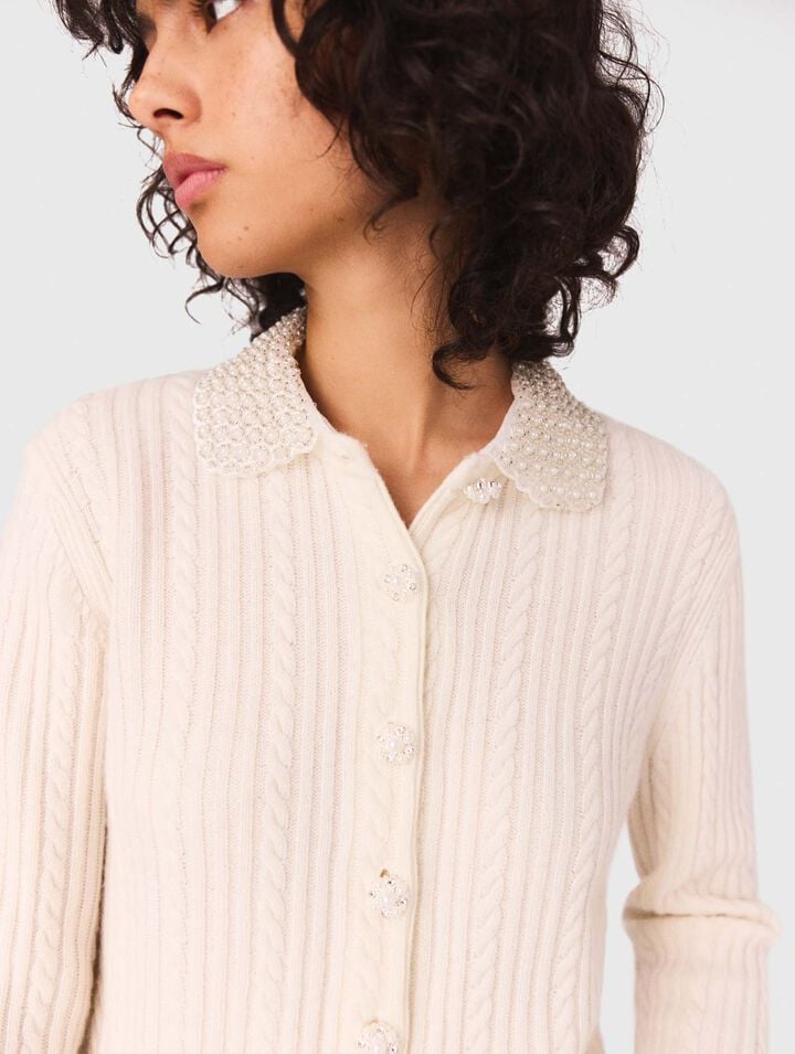 Knit cardigan with removable collar