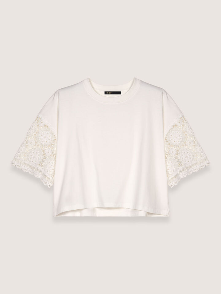 T-shirt with crochet sleeves
