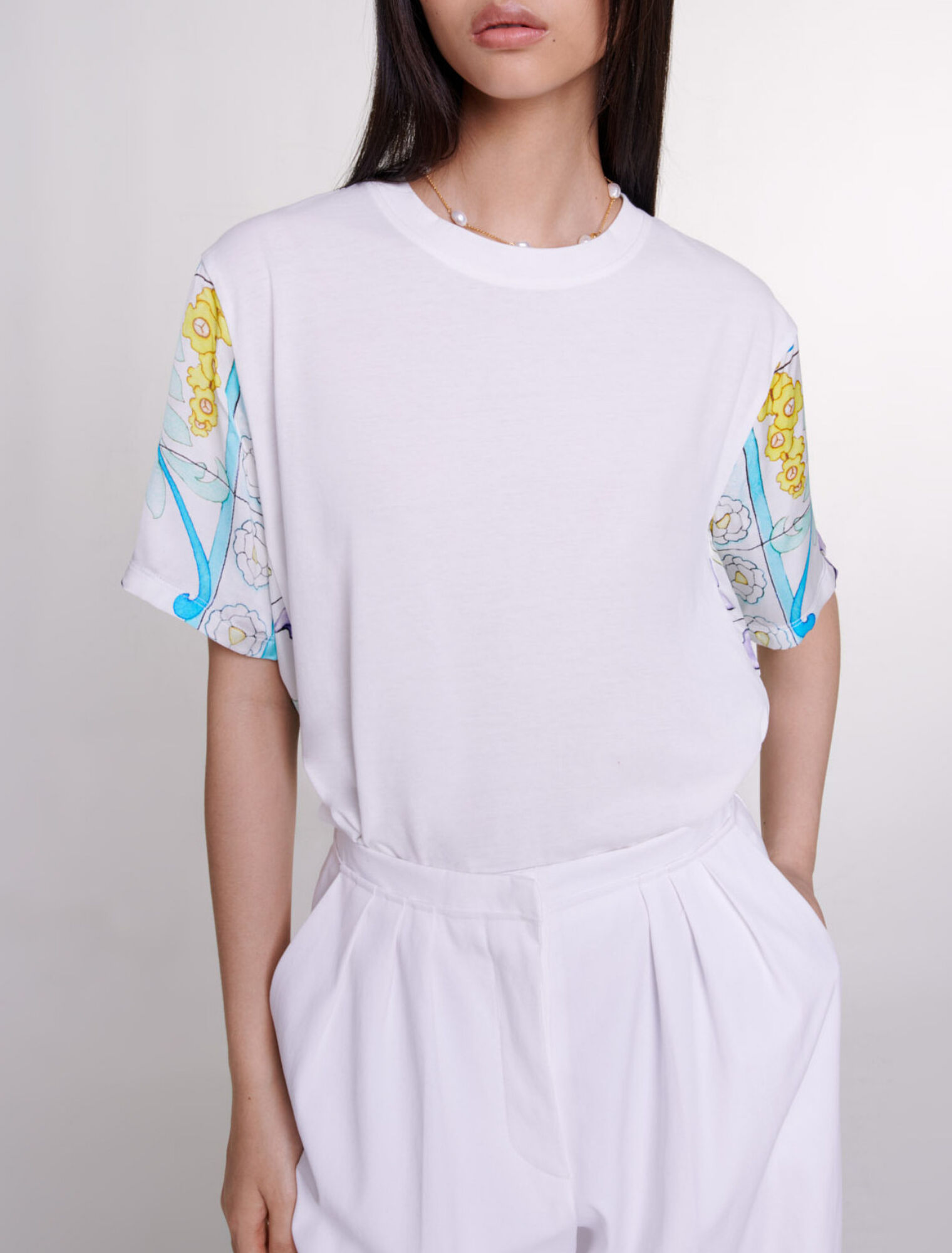 Dual-material print T-shirt