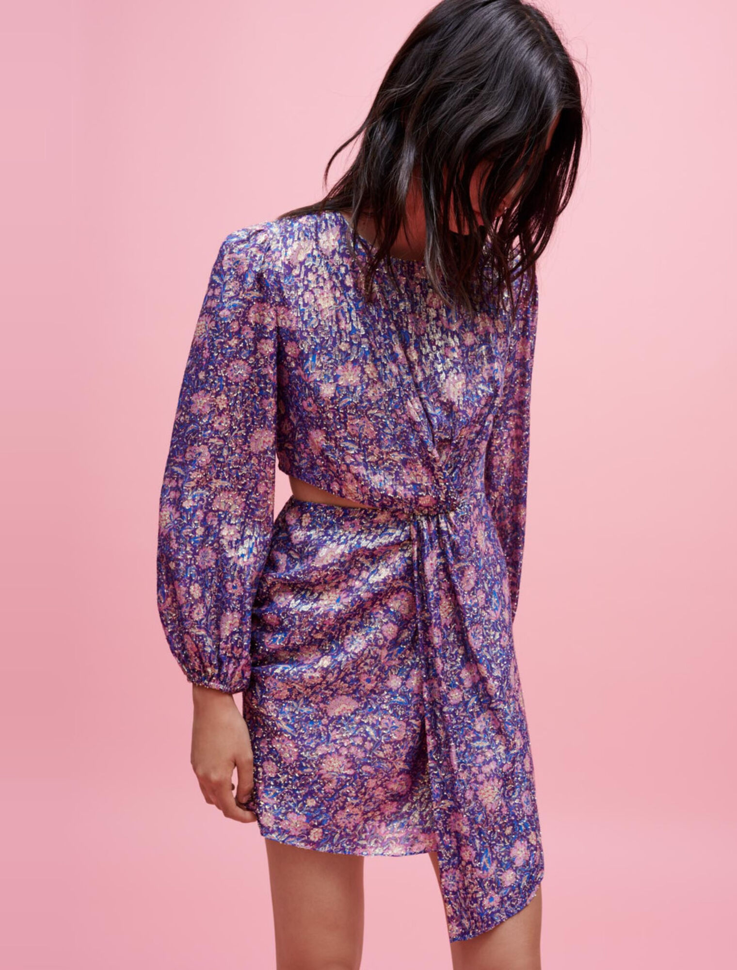 Metallic printed viscose dress
