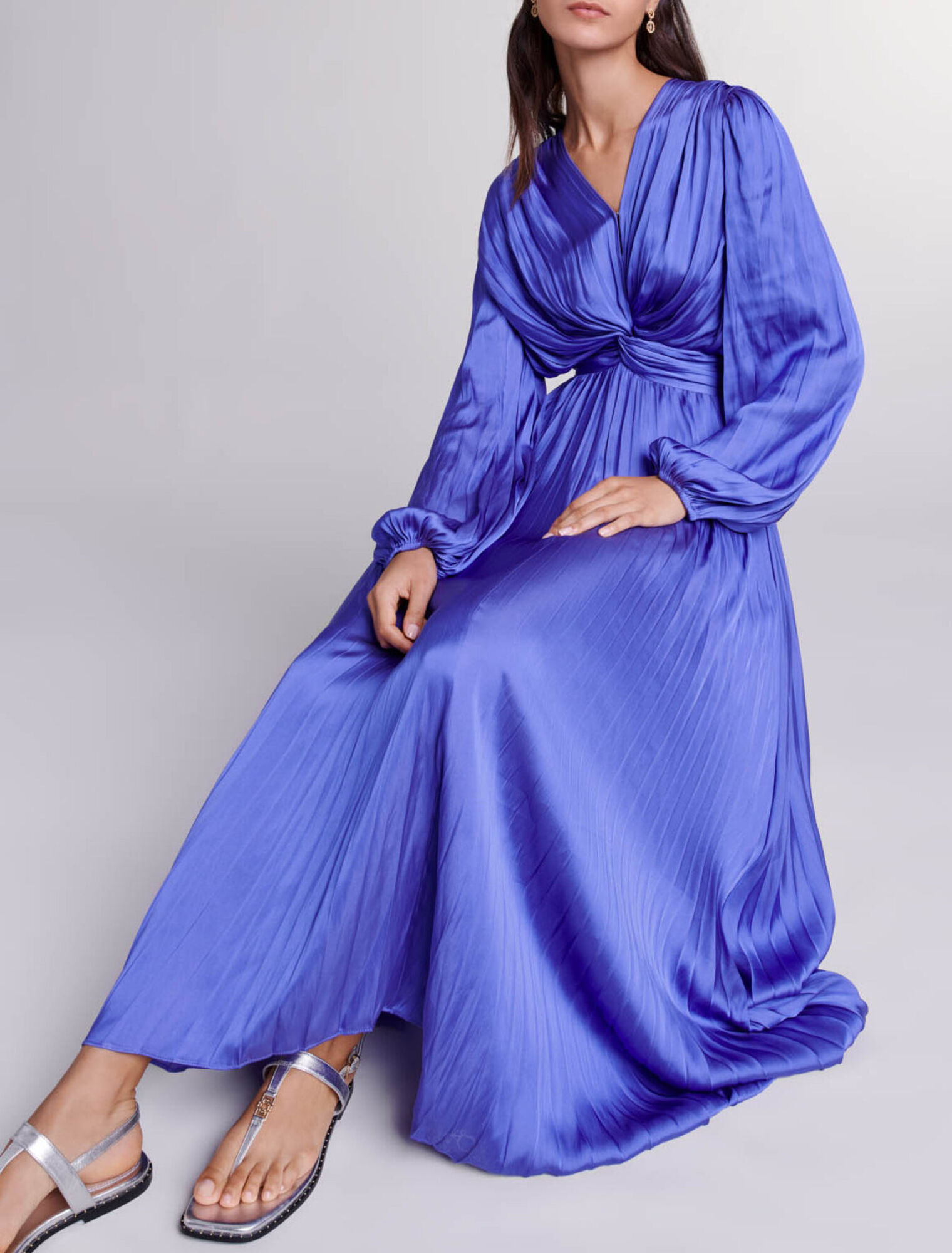 Satin-effect draped maxi dress