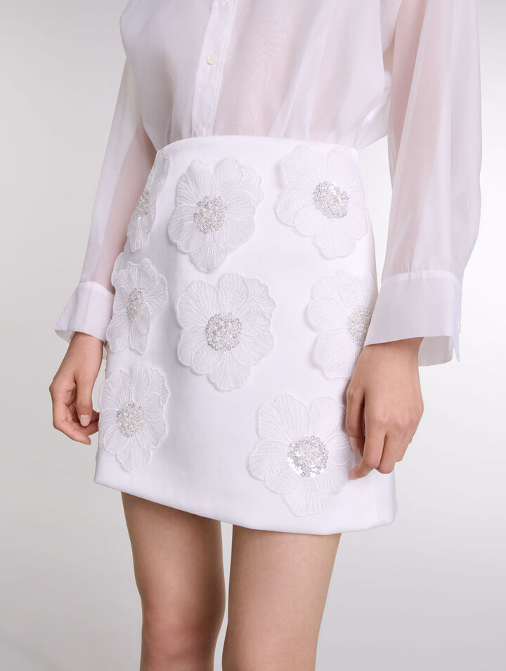 Beaded satin floral skirt