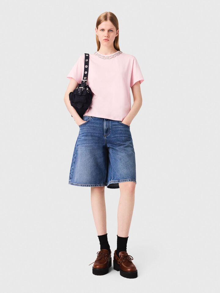 Short-sleeve jewel neck T-shirt