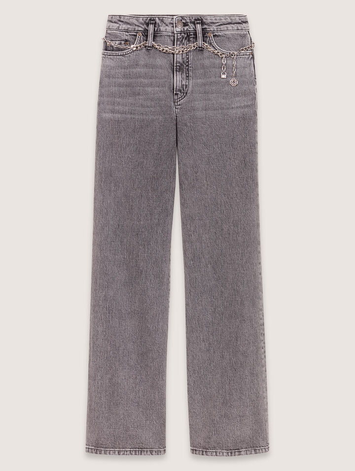 Wide-leg jeans with chain-link belt