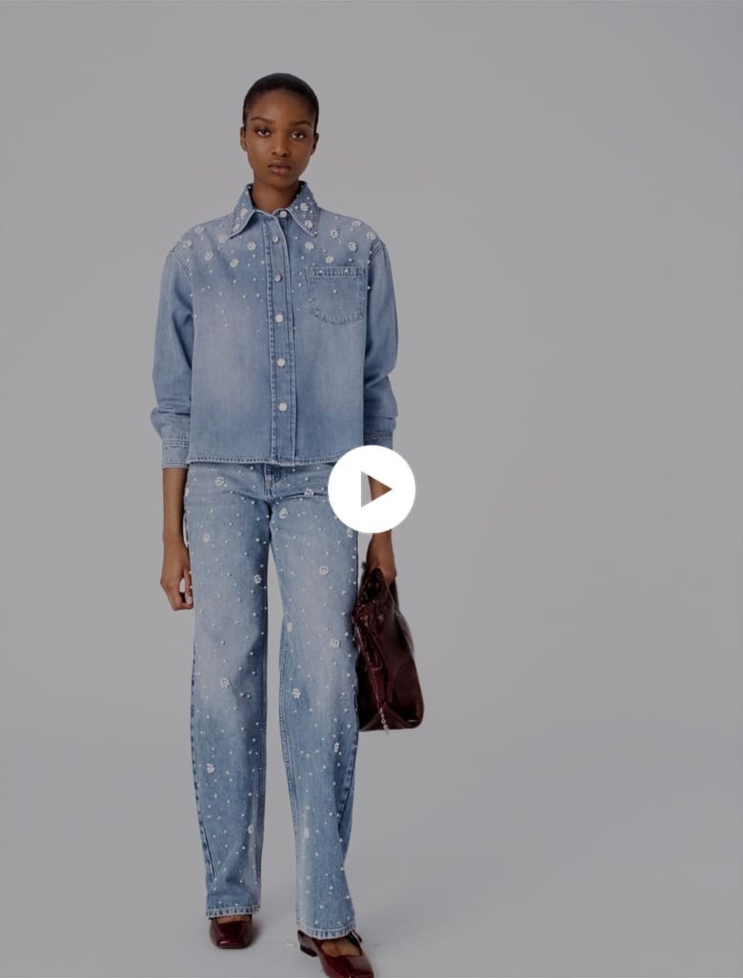 Denim shirt with embroidered beads