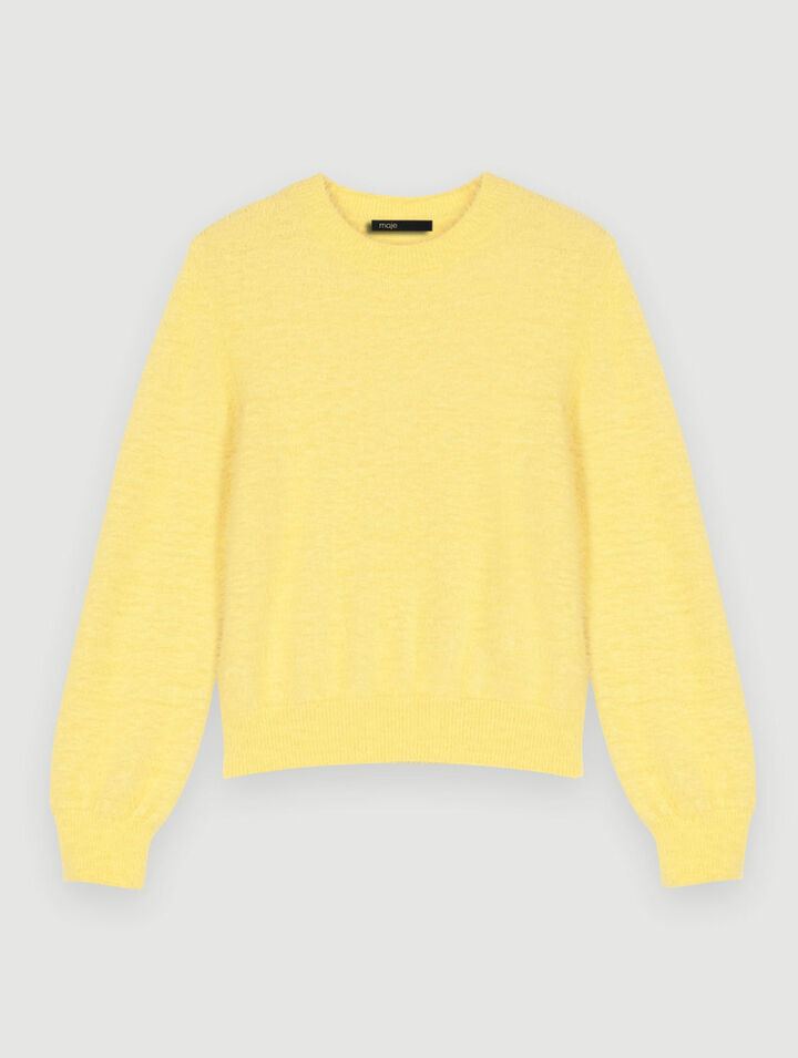 Yellow fluffy round-neck sweater