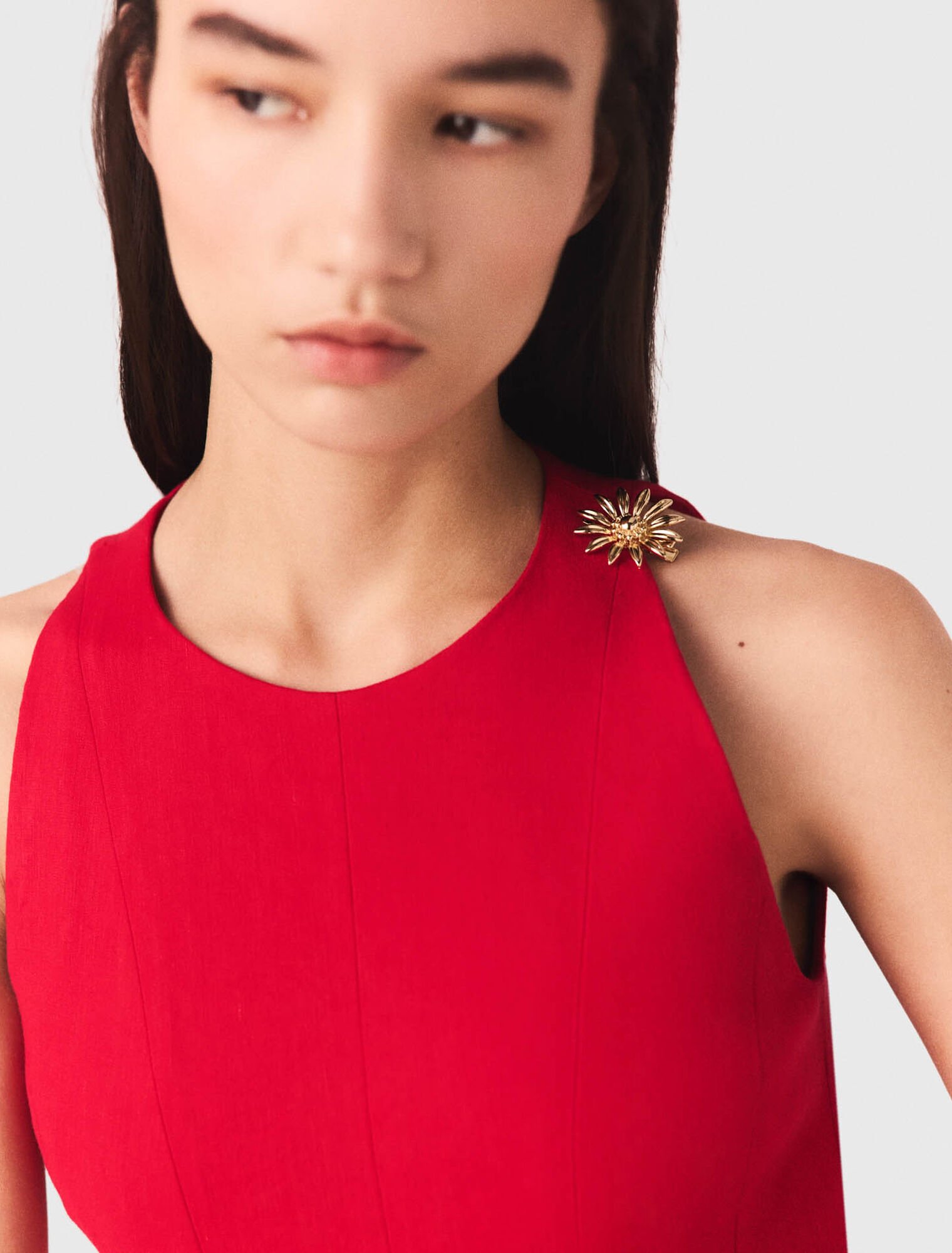 Short flared linen-blend dress