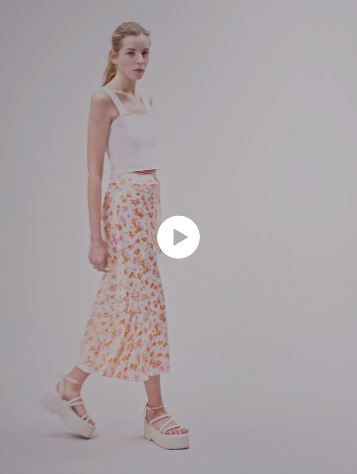 Satin-effect floral skirt