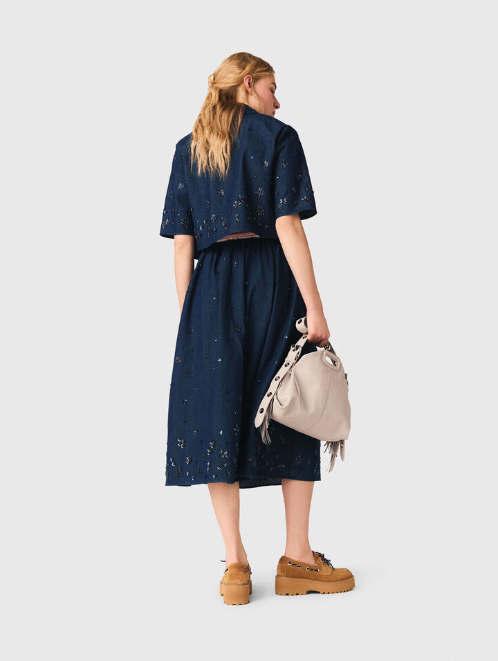 Embroidered cropped denim shirt