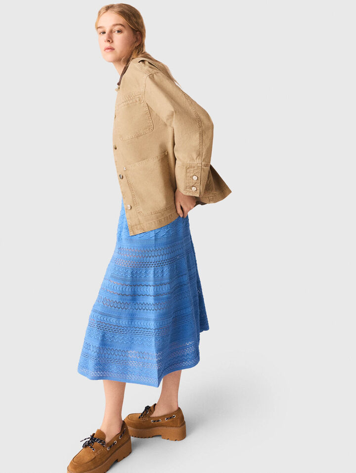 Denim jacket with pleated back