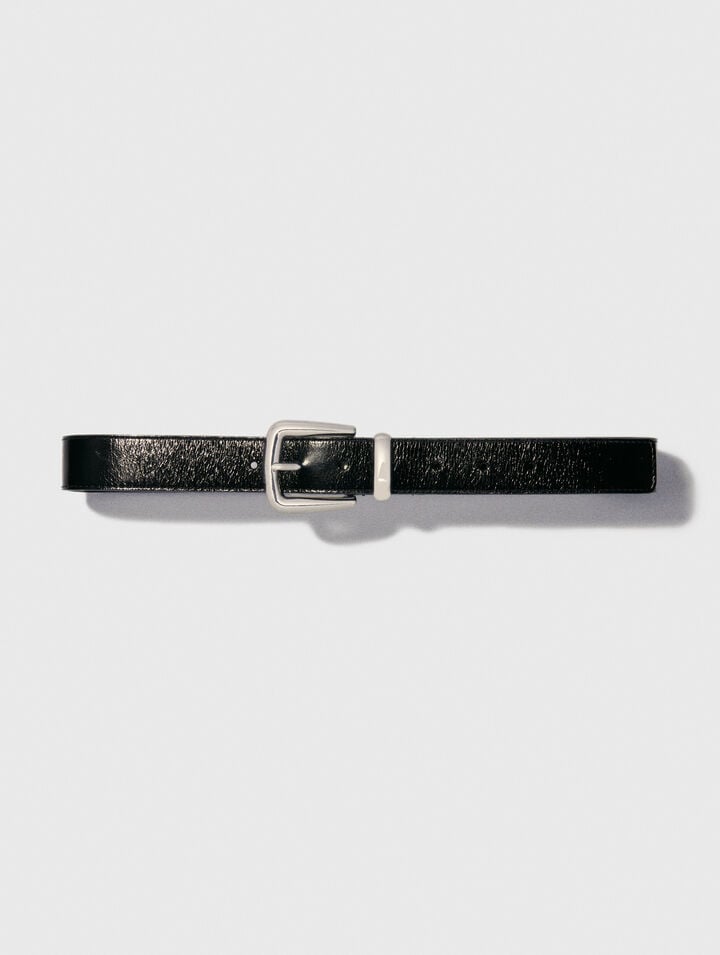 Leather belt with square buckle