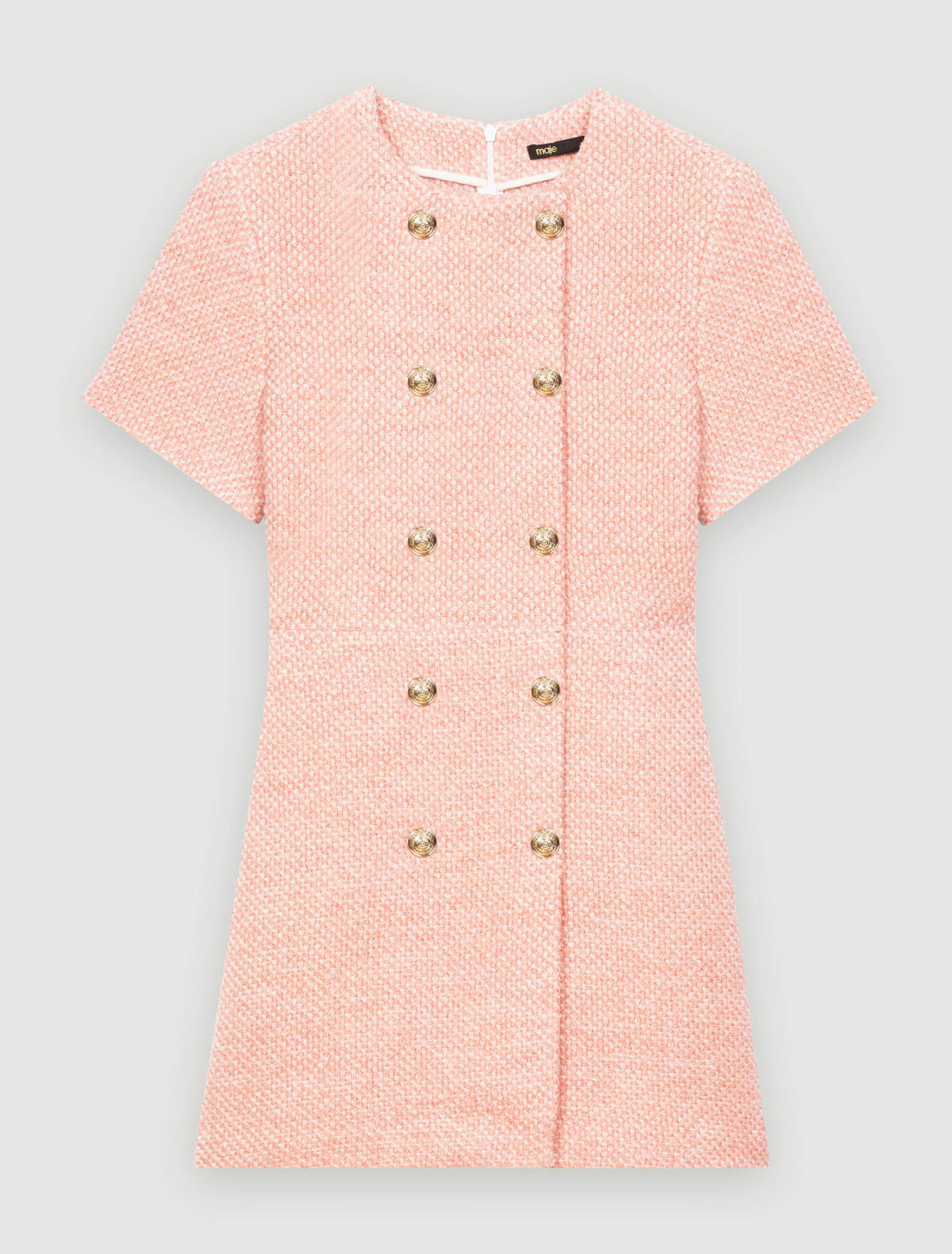 Pink and ecru mottled tweed dress