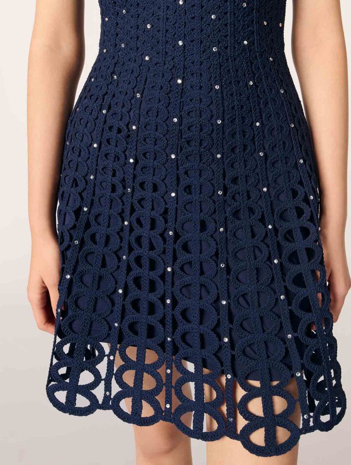 Rhinestone crochet short dress
