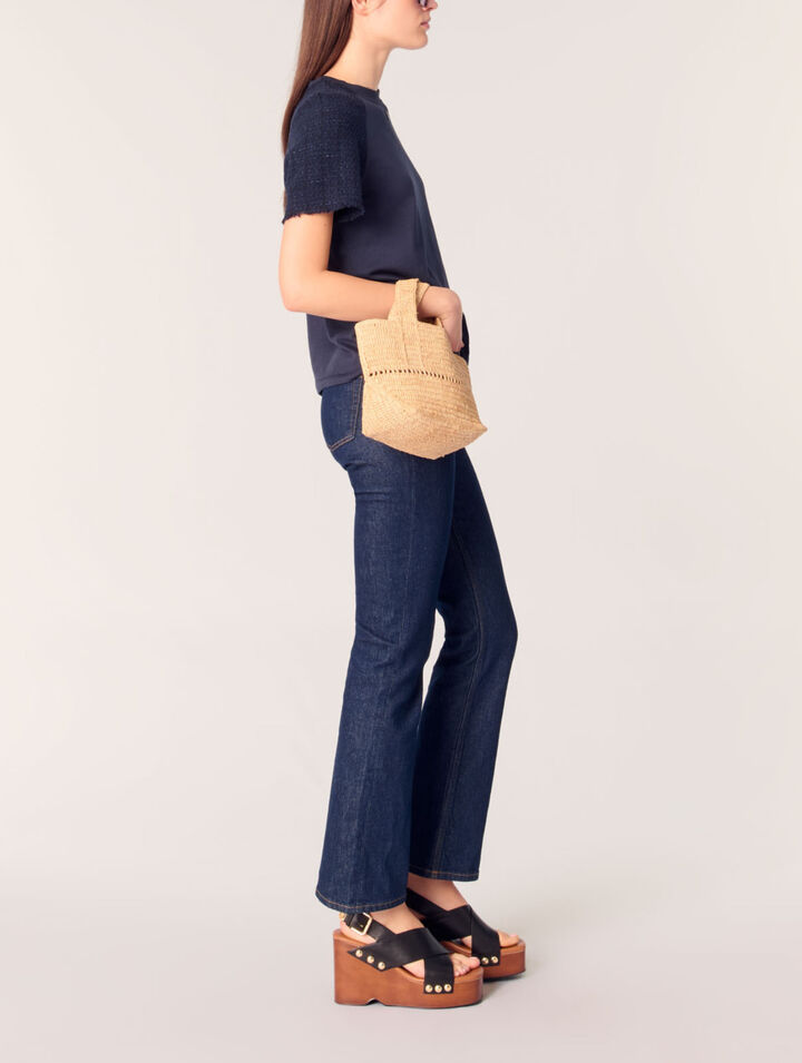 Tweed-sleeved T-shirt