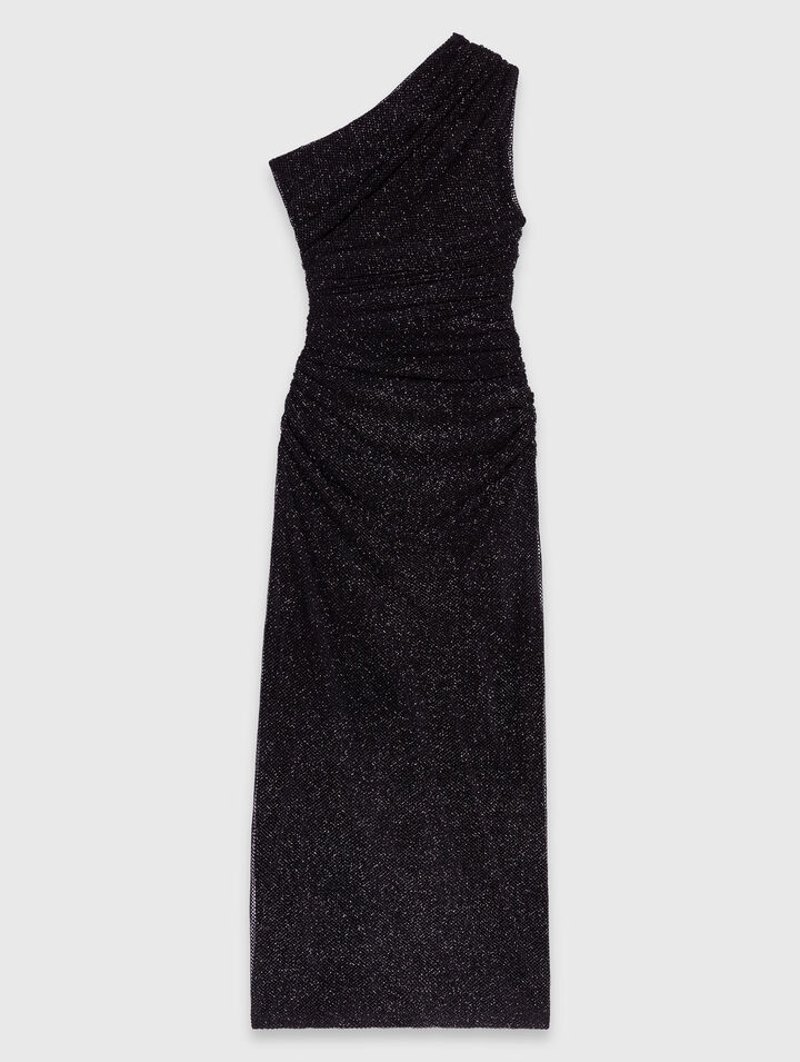 Asymmetric rhinestone knit dress