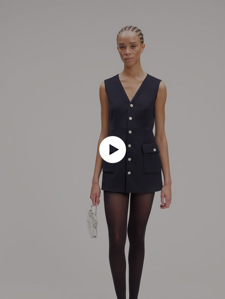 Layered-effect wool-blend dress