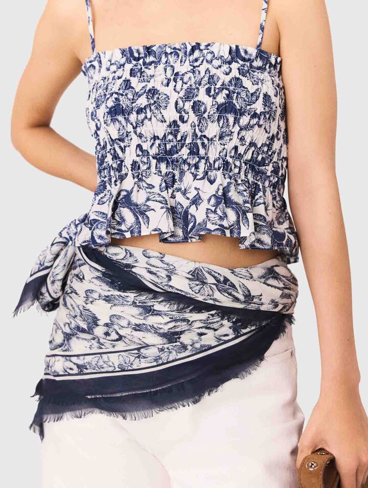 Printed smocked top