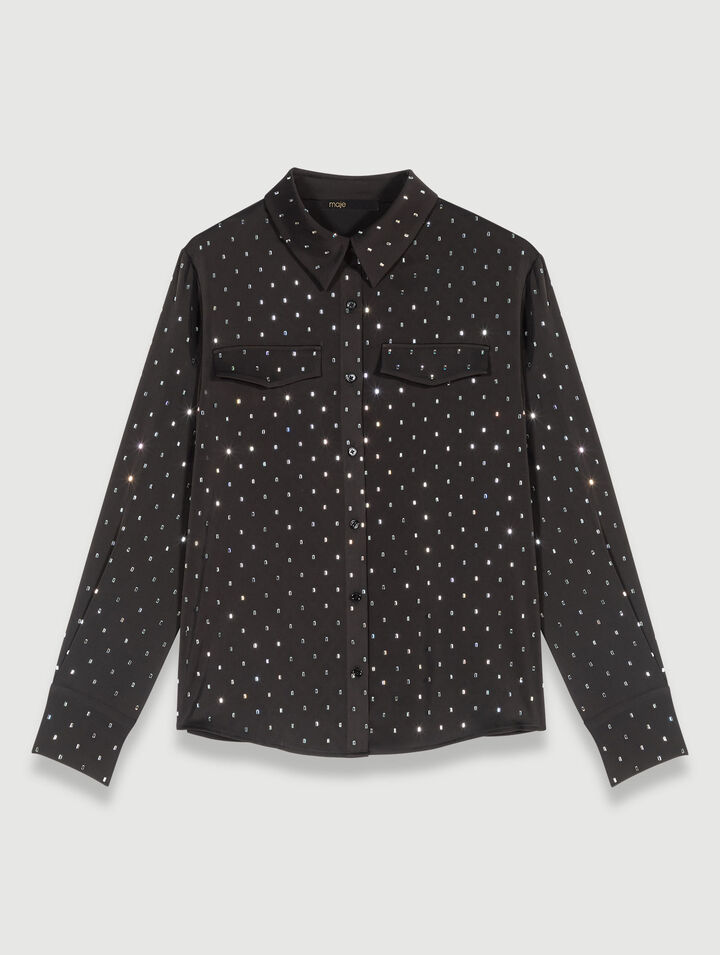 Satin-effect shirt with rhinestones