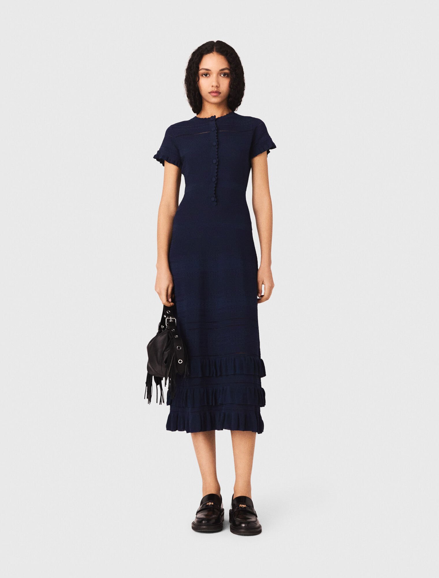 Knit maxi dress with ruffles