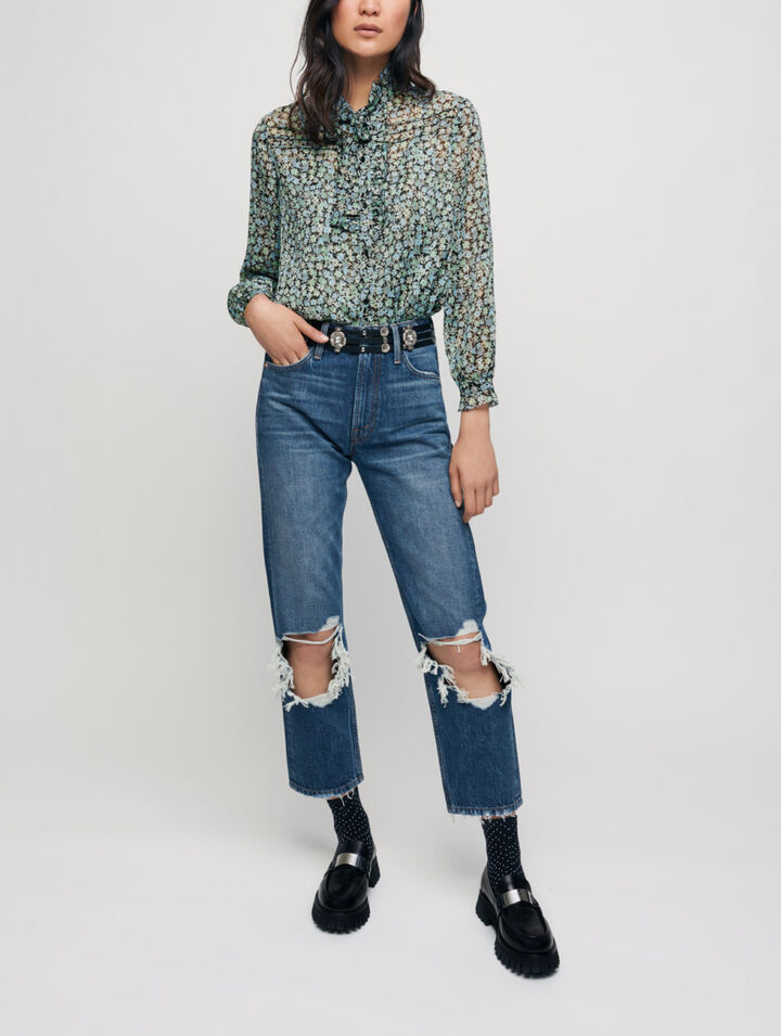 Ripped high-waisted jeans