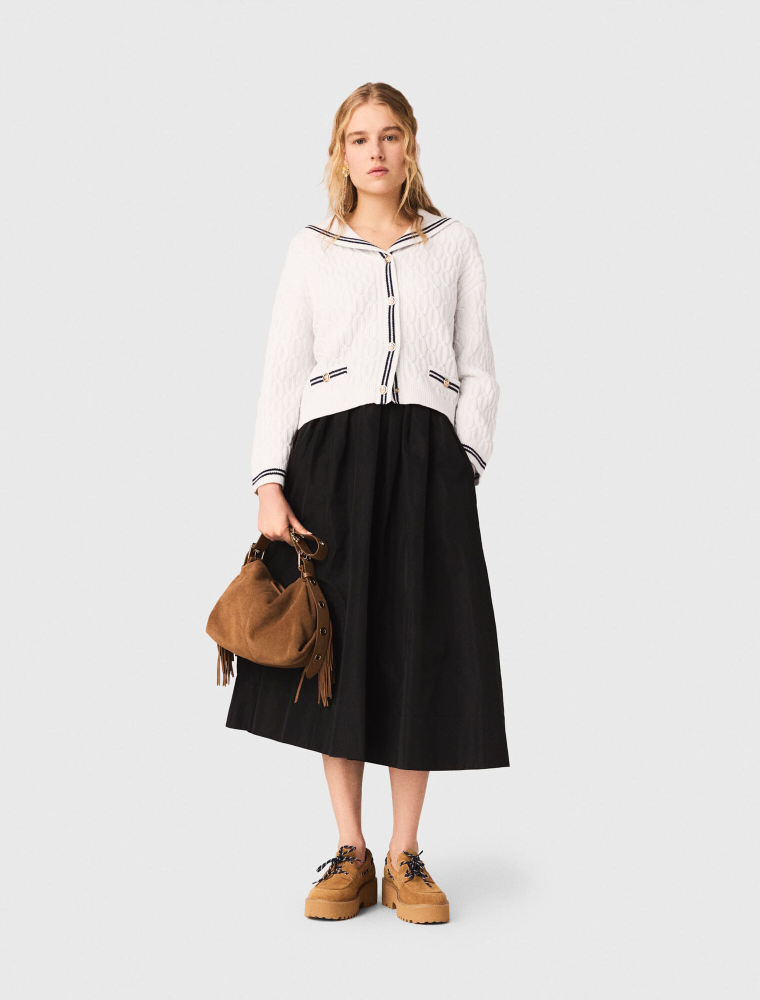 Long skirt with contrast waistband