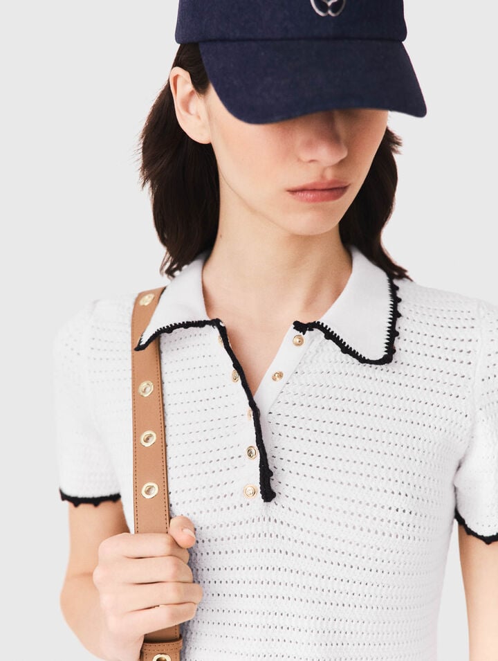 Knit polo dress with crochet