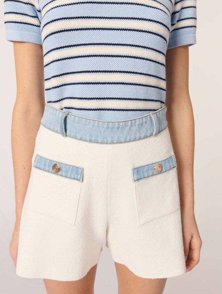 Knitted shorts with denim trim