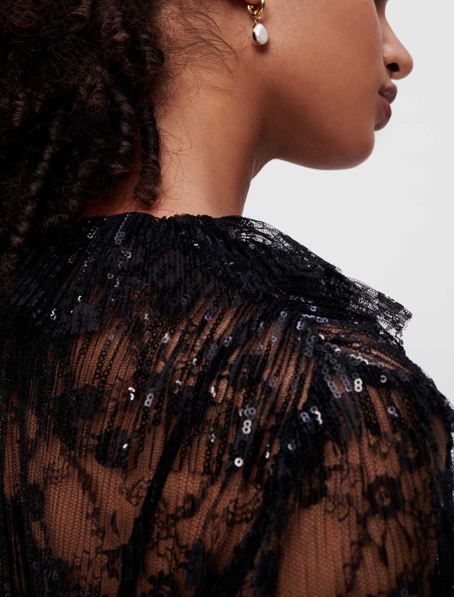 Black pleated lace dress